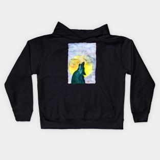 Howling wolf silhouette moon gallaxy watecolour illustration Kids Hoodie